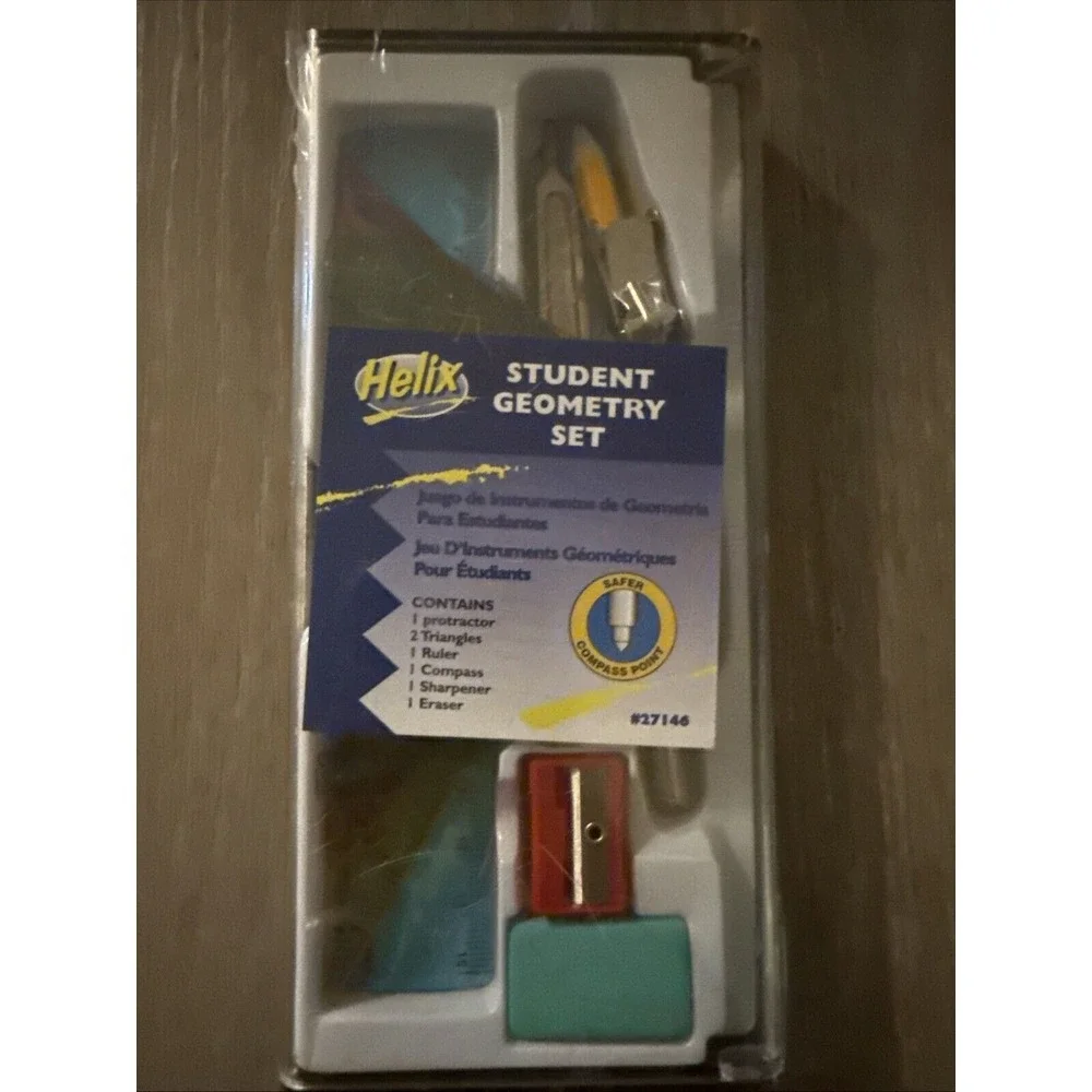 Student Geometry Set. Helix #27146, 7 Piece Set with‎ Case NOS